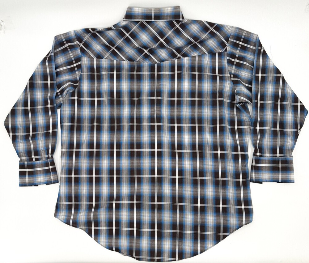 Ely Cattleman Shirt Mens 2XL XXL Blue Gray Button Up Long Sleeve Pearl Snap West
